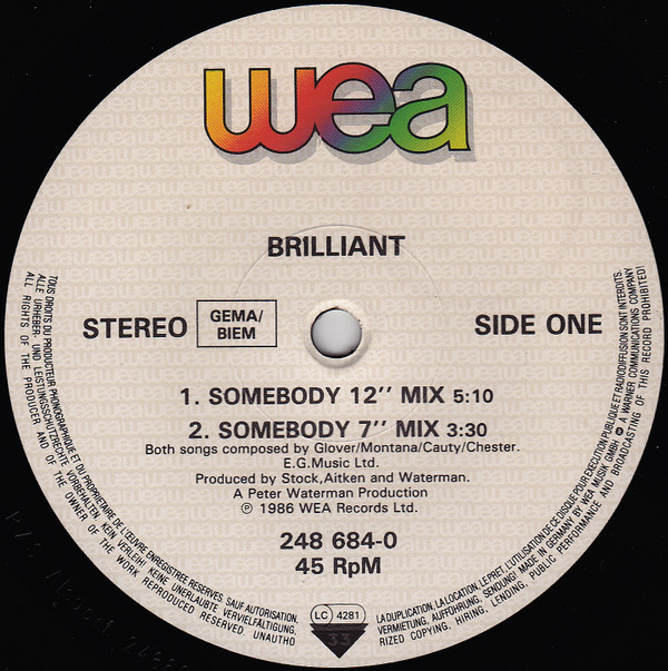 Brilliant - Somebody | WEA (248 684-0) - 3