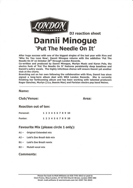 Dannii Minogue - Put The Needle On It | London Records (LOXXDJ470) - 5