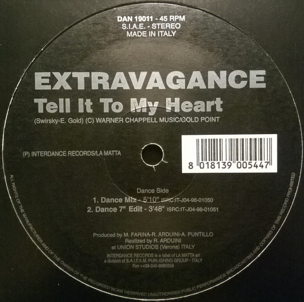 Extravagance - Tell It To My Heart | Interdance Records (DAN 19011) - 2