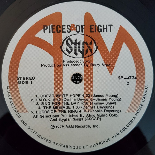 Styx - Pieces Of Eight | A&M Records (SP-4724) - 8 Styx - Pieces Of Eight | A&M Records (SP-4724) - 8