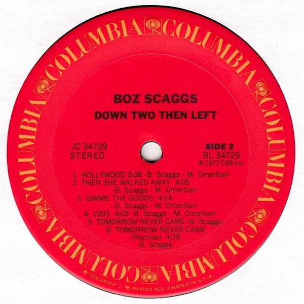 Boz Scaggs - Down Two Then Left | Columbia (JC 34729) - 4