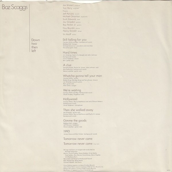 Boz Scaggs - Down Two Then Left | Columbia (JC 34729) - 5