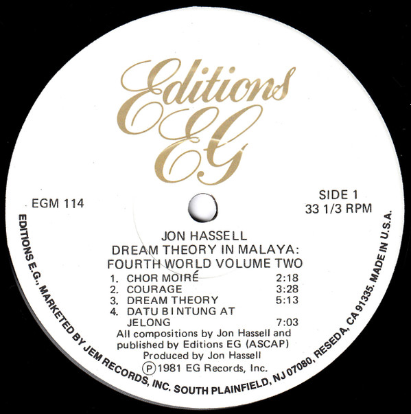 Jon Hassell - Dream Theory In Malaya (Fourth World Volume Two) | Editions EG (EGM 114) - 3