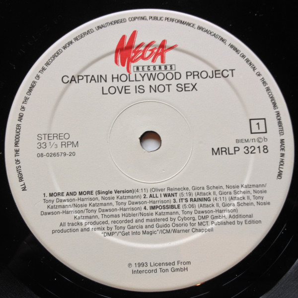 Captain Hollywood Project - Love Is Not Sex | Mega Records (MRLP 3218) - 4 Captain Hollywood Project - Love Is Not Sex | Mega Records (MRLP 3218) - 4