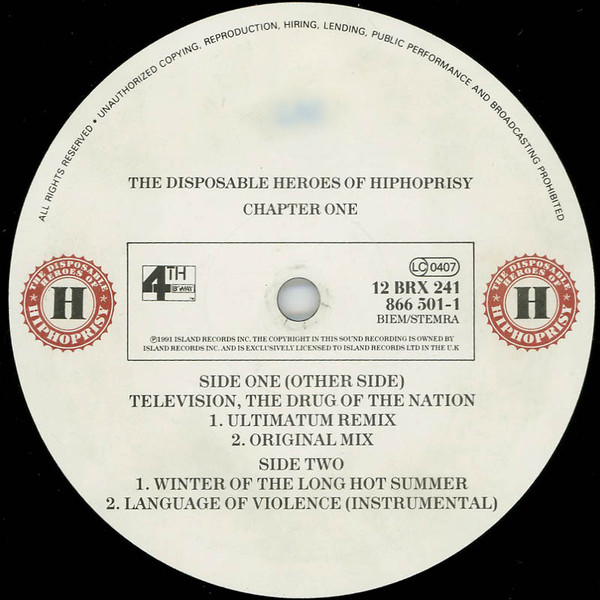 The Disposable Heroes Of Hiphoprisy - Television The Drug Of The Nation (Chapter One) | 4th & Broadway (12 BRX 241) - 4