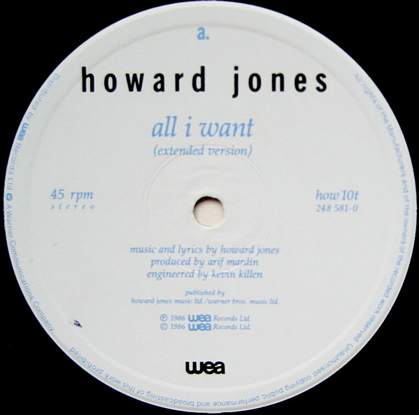 Howard Jones - All I Want (Extended Version) | WEA (how10t) - 3
