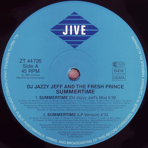 DJ Jazzy Jeff & The Fresh Prince - Summertime | Jive (ZT 44 726) - 3 DJ Jazzy Jeff & The Fresh Prince - Summertime | Jive (ZT 44 726) - 3