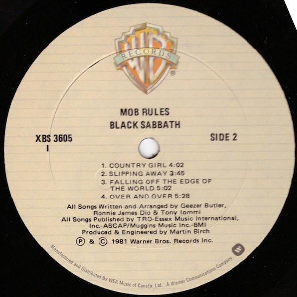 Black Sabbath - Mob Rules [Vinyl] | Warner Bros. Records (XBS 3605) - 4