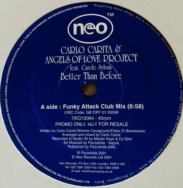 Carlo Carita & Angels Of Love - Better Than Before | Neo (NEO12064) - main Carlo Carita & Angels Of Love - Better Than Before | Neo (NEO12064) - main
