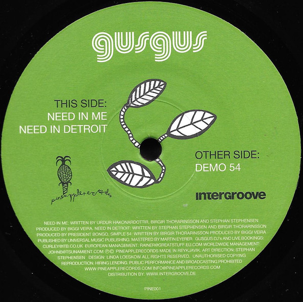 GusGus - Need In Me | Pineapple Records (PINE001) - 3