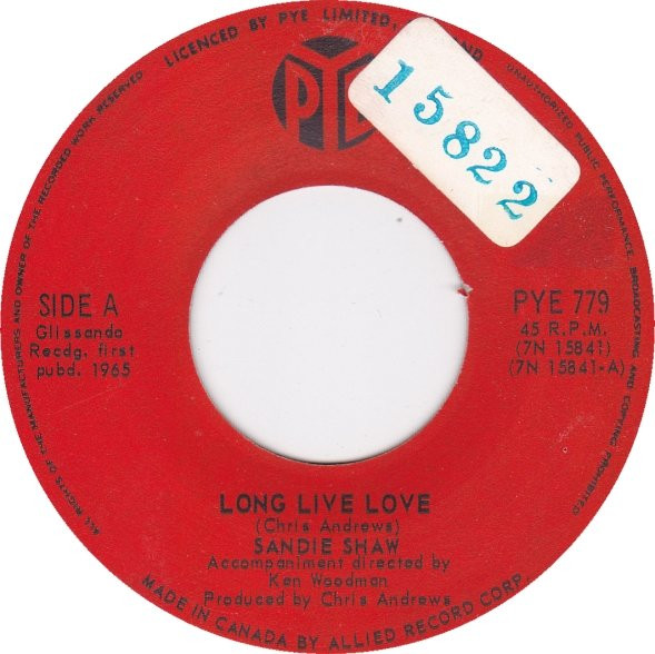 Sandie Shaw - Long Live Love | Pye Records (PYE 779) - main