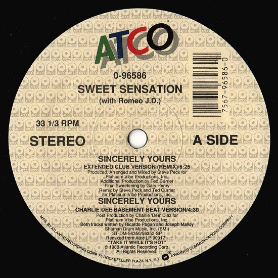 Sweet Sensation With Romeo J.D. - Sincerely Yours | ATCO Records (0-96586) - 3 Sweet Sensation With Romeo J.D. - Sincerely Yours | ATCO Records (0-96586) - 3