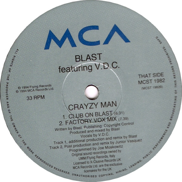 Blast Featuring V.D.C. - Crayzy Man | MCA Records (MCST 1982) - 3