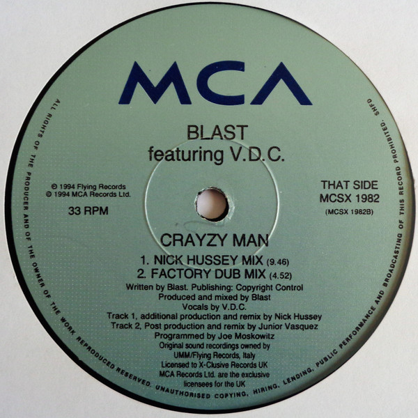 Blast Featuring V.D.C. - Crayzy Man (12" Remix) | MCA Records (MCSX 1982) - 4