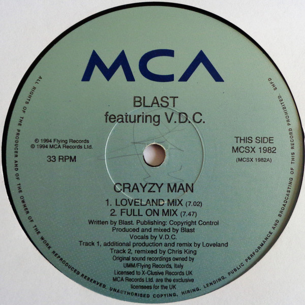 Blast Featuring V.D.C. - Crayzy Man (12" Remix) | MCA Records (MCSX 1982) - 3