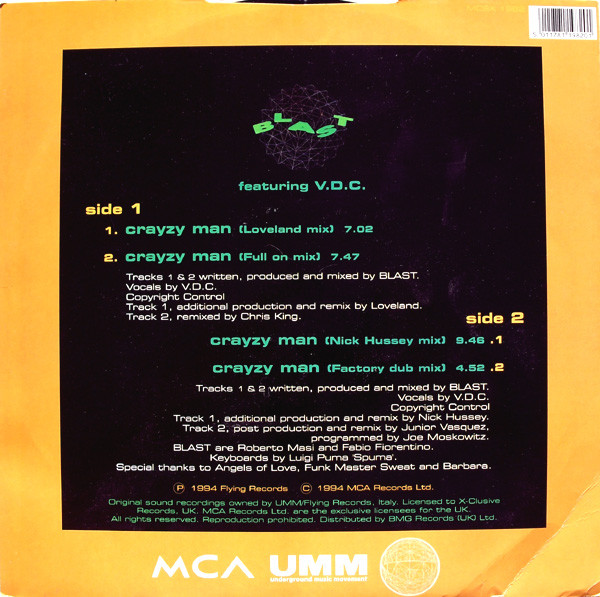 Blast Featuring V.D.C. - Crayzy Man (12" Remix) | MCA Records (MCSX 1982) - 2
