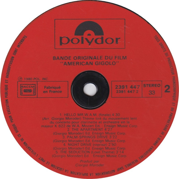 Giorgio Moroder Avec Blondie , Cheryl Barnes - American Gigolo (Original Soundtrack Recording) | Polydor (2391 447) - 4