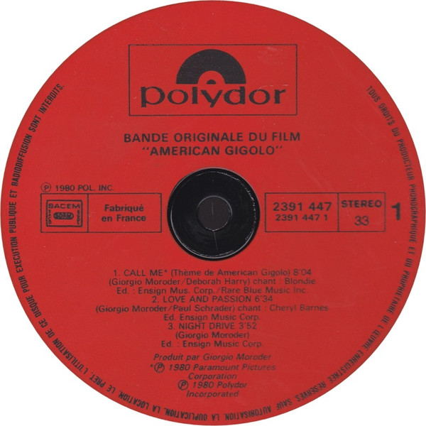 Giorgio Moroder Avec Blondie , Cheryl Barnes - American Gigolo (Original Soundtrack Recording) | Polydor (2391 447) - 3