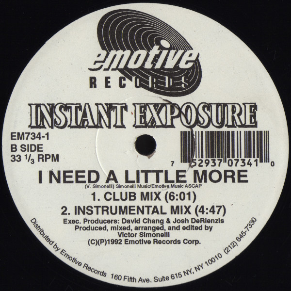 Instant Exposure - Wanna Be With You / I Need A Little More | Emotive Records (EM734-1) - 2 Instant Exposure - Wanna Be With You / I Need A Little More | Emotive Records (EM734-1) - 2