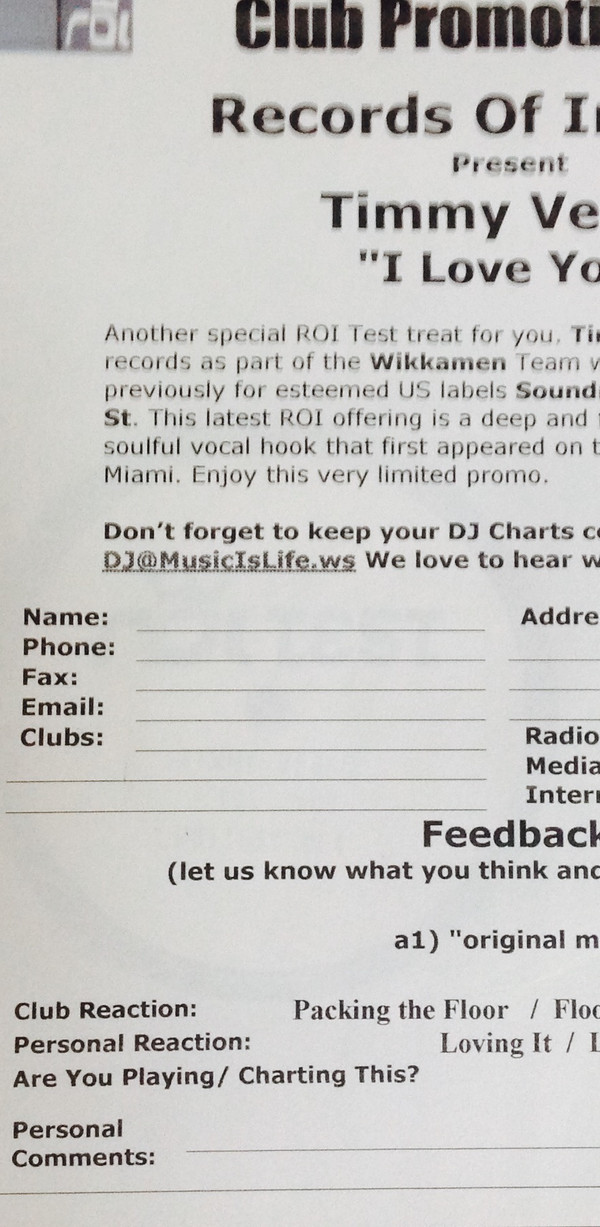 Timmy Vegas - I Love You | Records Of Interest (roitest 004) - 2 Timmy Vegas - I Love You | Records Of Interest (roitest 004) - 2