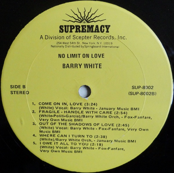 Barry White - No Limit On Love | Supremacy (SUP 8002) - 4 Barry White - No Limit On Love | Supremacy (SUP 8002) - 4