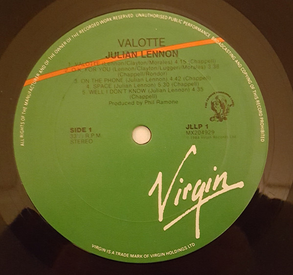 Julian Lennon - Valotte | Virgin (JLLP 1) - 5