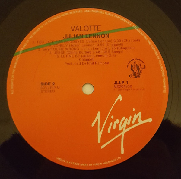 Julian Lennon - Valotte | Virgin (JLLP 1) - 6