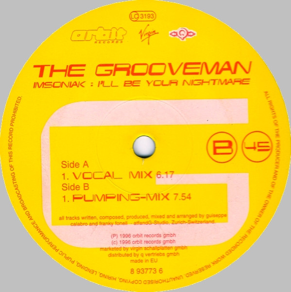 The Grooveman - Insomniak: I'll Be Your Nightmare | Orbit Records (8 93773 6) - main