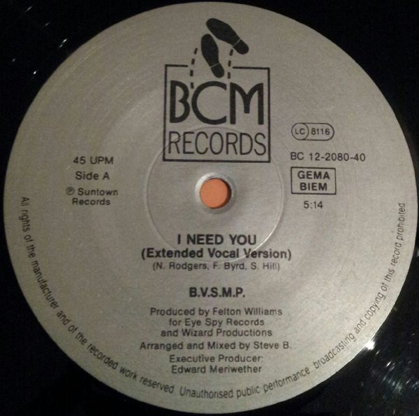 B.V.S.M.P. - I Need You | BCM Records (BC 12-2080-40) - 3 B.V.S.M.P. - I Need You | BCM Records (BC 12-2080-40) - 3
