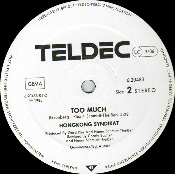 HongKong Syndikat - Too Much | TELDEC (6.20483) - 4