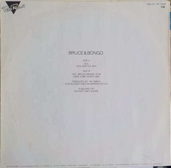 Bruce & Bongo - Geil | Rush Records (RR 12029) - 2 Bruce & Bongo - Geil | Rush Records (RR 12029) - 2