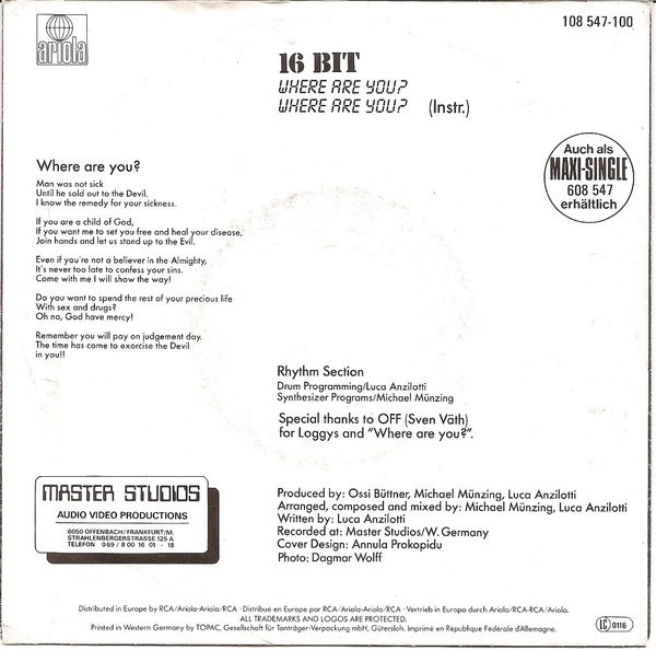 16 Bit - Where Are You? | Ariola (108 547) - 2