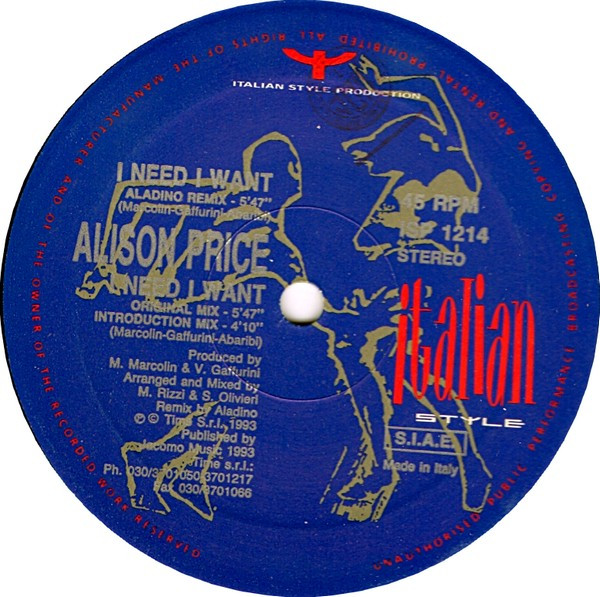 Alison Price - I Need I Want | Italian Style Production (ISP 1214) - main