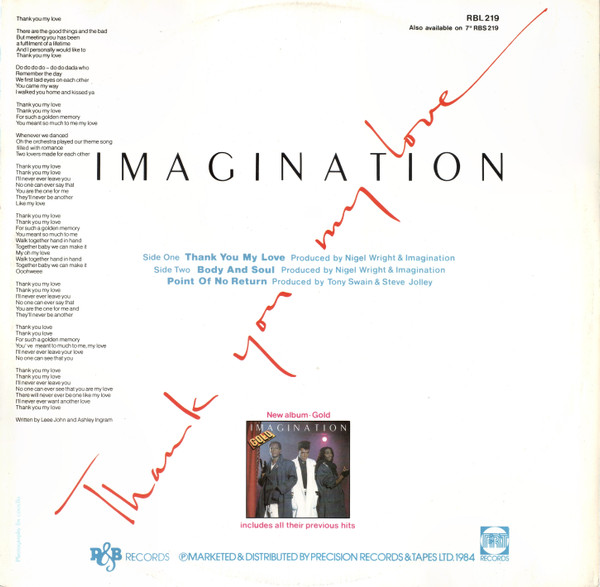 Imagination - Thank You My Love | R & B Records (RBL 219) - 2 Imagination - Thank You My Love | R & B Records (RBL 219) - 2