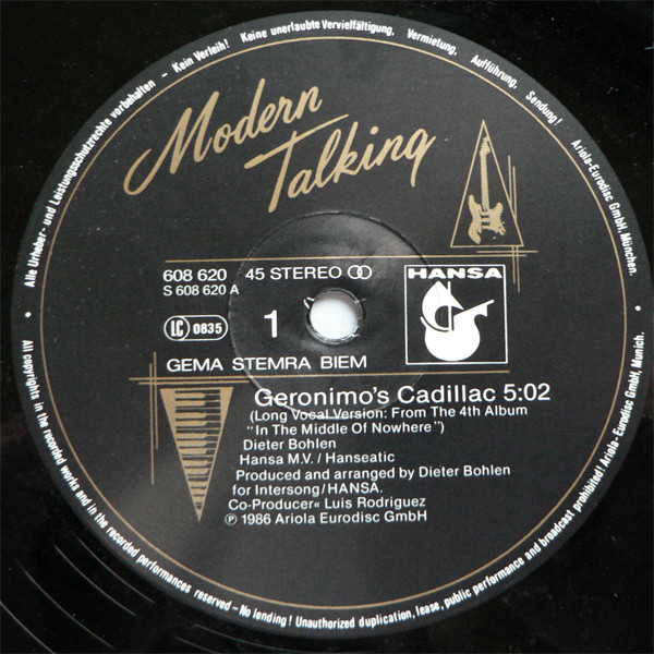 Modern Talking - Geronimo's Cadillac | Hansa (608 620-213) - 3