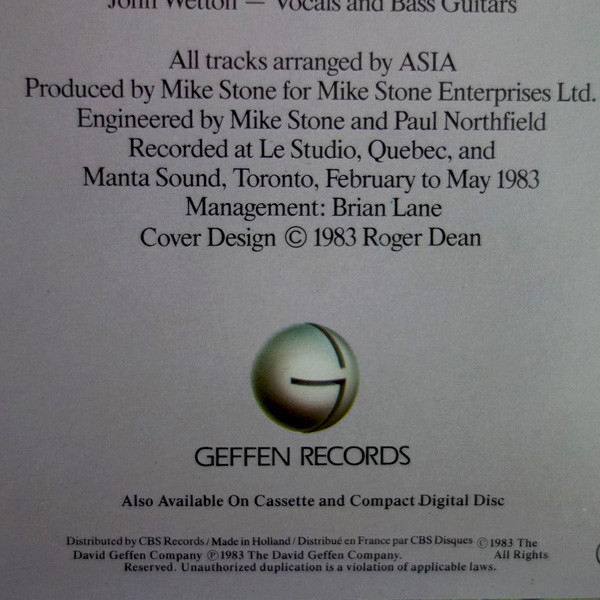 Asia - Alpha | Geffen Records (GEF 25508) - 9