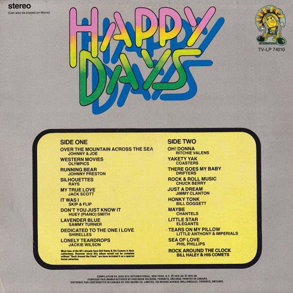 Various - Happy Days: Collection Of Records The "Coolest" Teens Of The 50's Loved | Juke Box International (TV-LP 74010) - 2