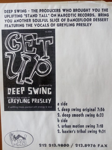 Deep Swing Featuring Greyling Presley - Get Up | Maxi Records (MX-2056)