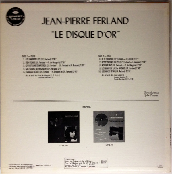 Jean-Pierre Ferland - Le Disque D'Or | Select (S-398.149) - 2 Jean-Pierre Ferland - Le Disque D'Or | Select (S-398.149) - 2