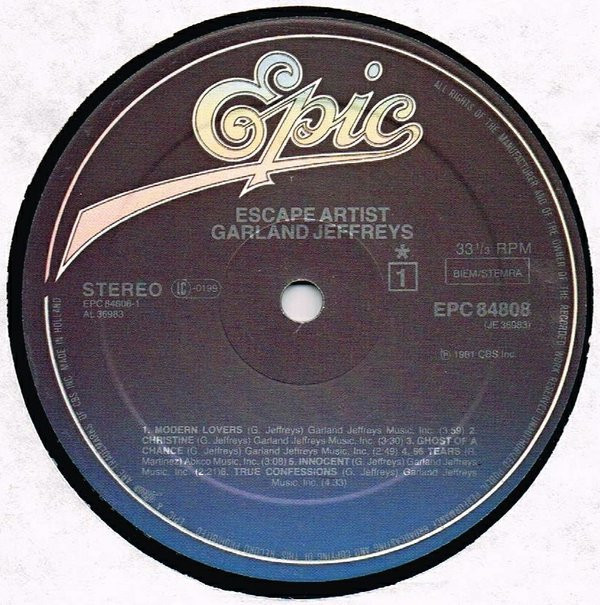 Garland Jeffreys - Escape Artist | Epic (EPC 84808) - 3