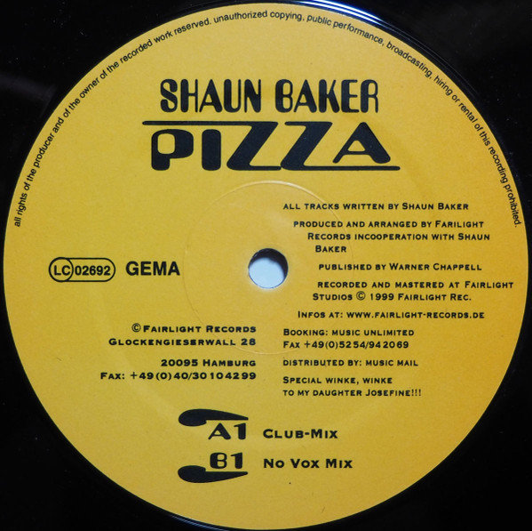 Shaun Baker - Pizza | Fairlight Records (FR 07)