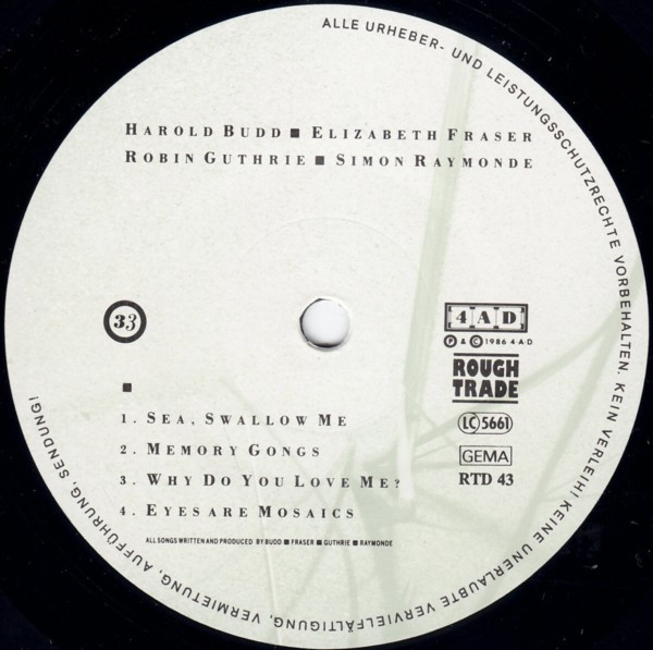 Harold Budd ▪ Elizabeth Fraser ▪ Robin Guthrie ▪ Simon Raymonde - The Moon And The Melodies | Rough Trade (RTD 43) - 3