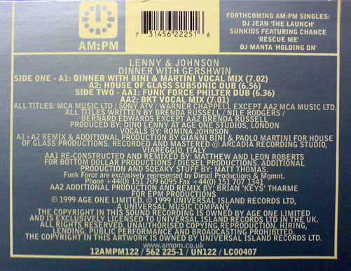 Lenny & Johnson - Dinner With Gershwin | AM:PM (12AMPM122) - 2 Lenny & Johnson - Dinner With Gershwin | AM:PM (12AMPM122) - 2