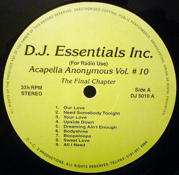 Various - Acapella Anonymous Vol. #10 - The Final Chapter | DJ Essentials Inc. (DJ 5010)