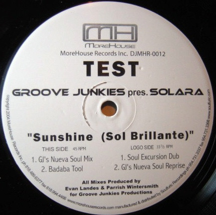 Groove Junkies presents Solara - Sunshine (Sol Brillante) | MoreHouse Records (DJMHR 0012)