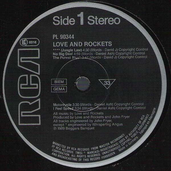 Love And Rockets - Love And Rockets | RCA (PL 90344) - 3