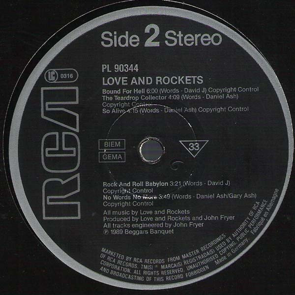 Love And Rockets - Love And Rockets | RCA (PL 90344) - 4