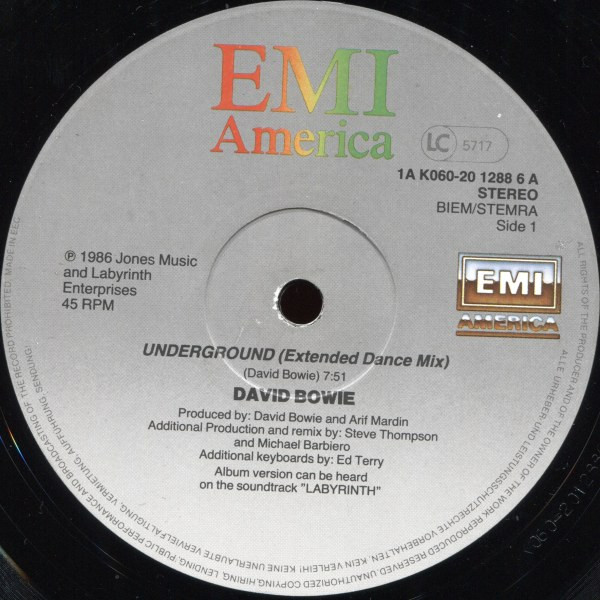 David Bowie - Underground (Extended Dance Mix) | EMI America (K060-20 1288 6) - 3