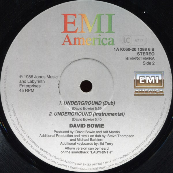 David Bowie - Underground (Extended Dance Mix) | EMI America (K060-20 1288 6) - 4