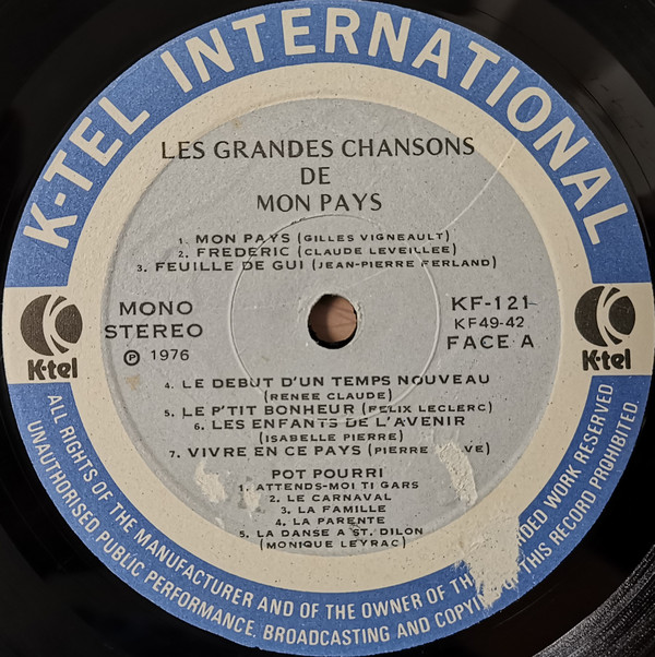 Various - Les Grandes Chansons De Mon Pays | K-Tel (KF121) - 3 Various - Les Grandes Chansons De Mon Pays | K-Tel (KF121) - 3